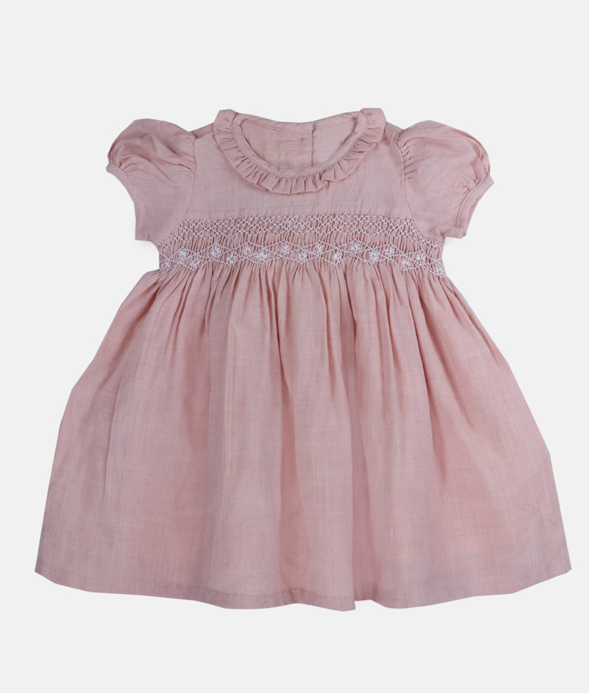 Elegant Smockers LK | Pastel Peach Puff Sleeved Smocked Baby  Dress | Sri Lanka 