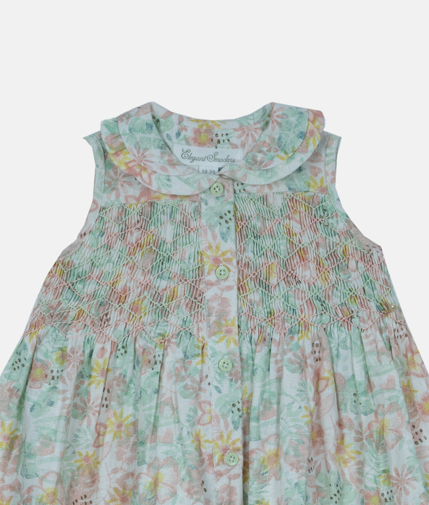 Elegant Smockers LK | Pastel Print Sleeveless Smocked Girls Dress | Sri Lanka 