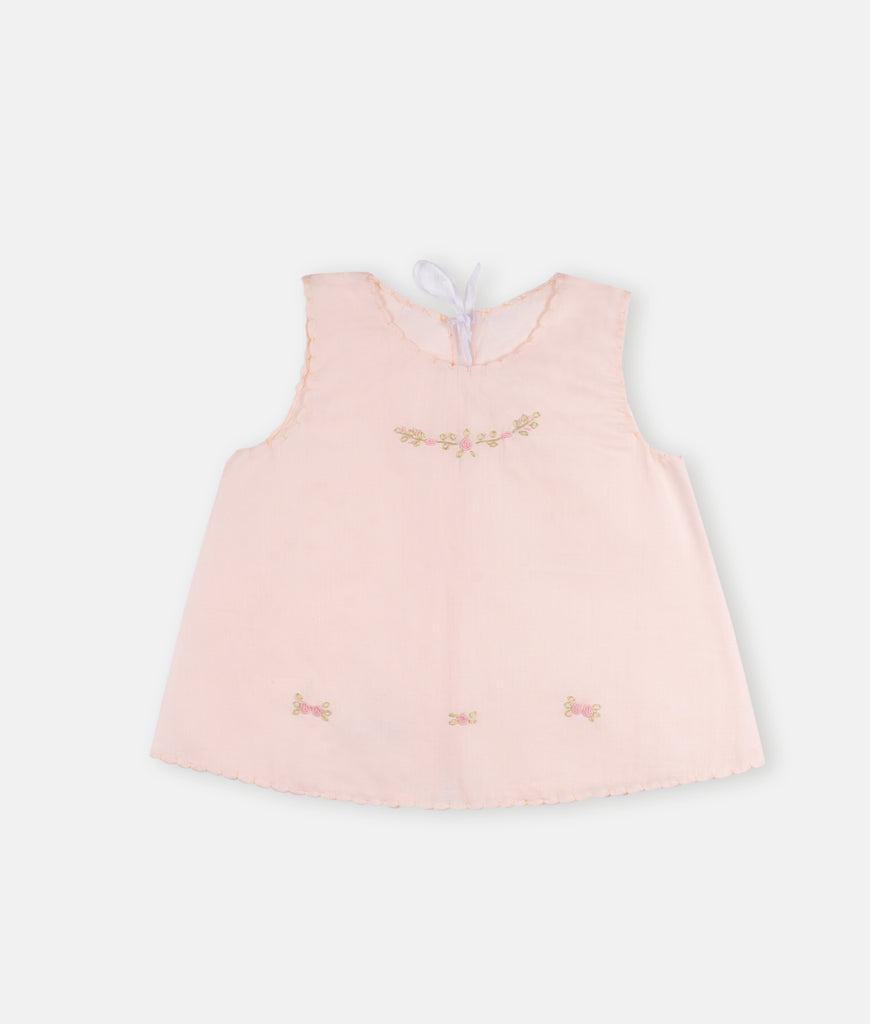 Elegant Smockers LK | Peach Baby Shirt - Pink Double Flower | Sri Lanka 