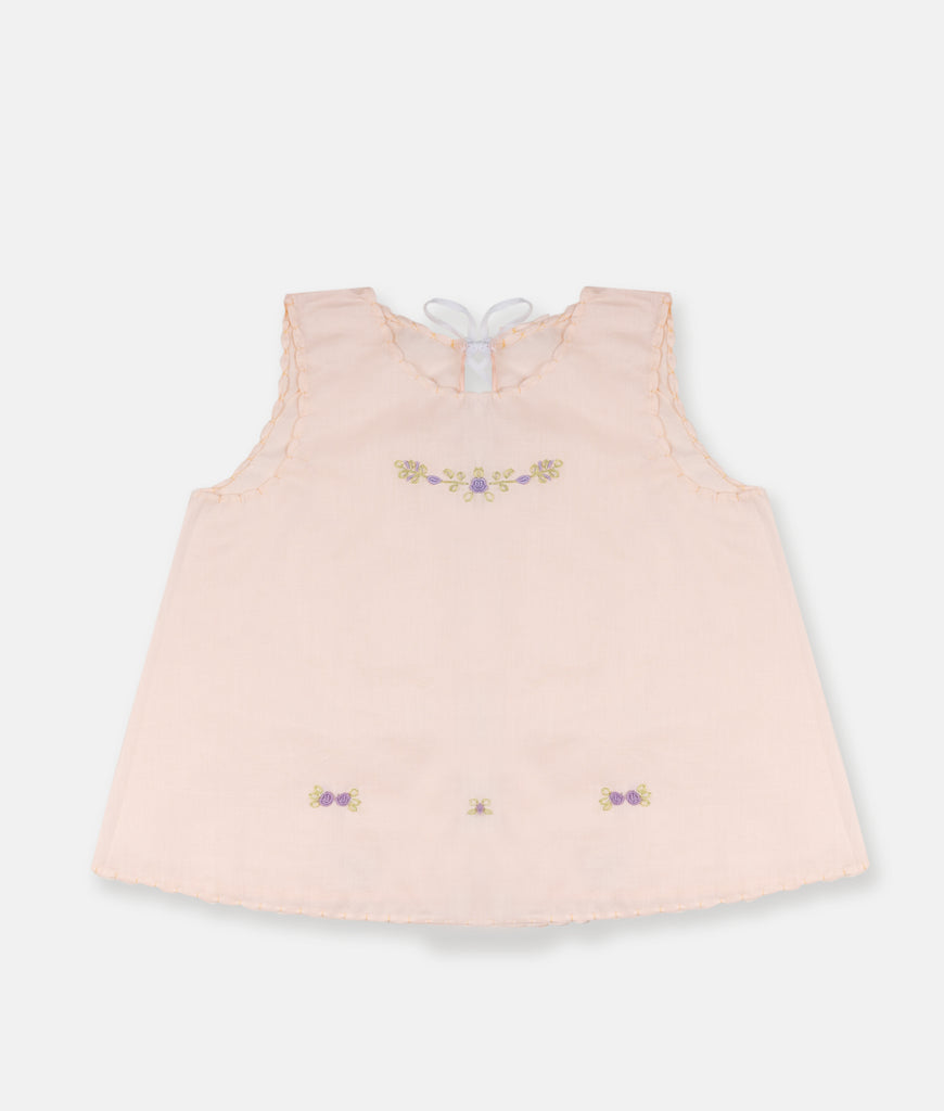 Elegant Smockers LK | Peach Baby Shirt - Purple Double Flower | Sri Lanka 