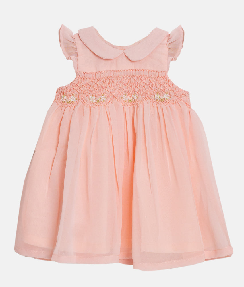 Elegant Smockers LK | Peach Collared Flutter Sleeved Smocked Dress | Sri Lanka 