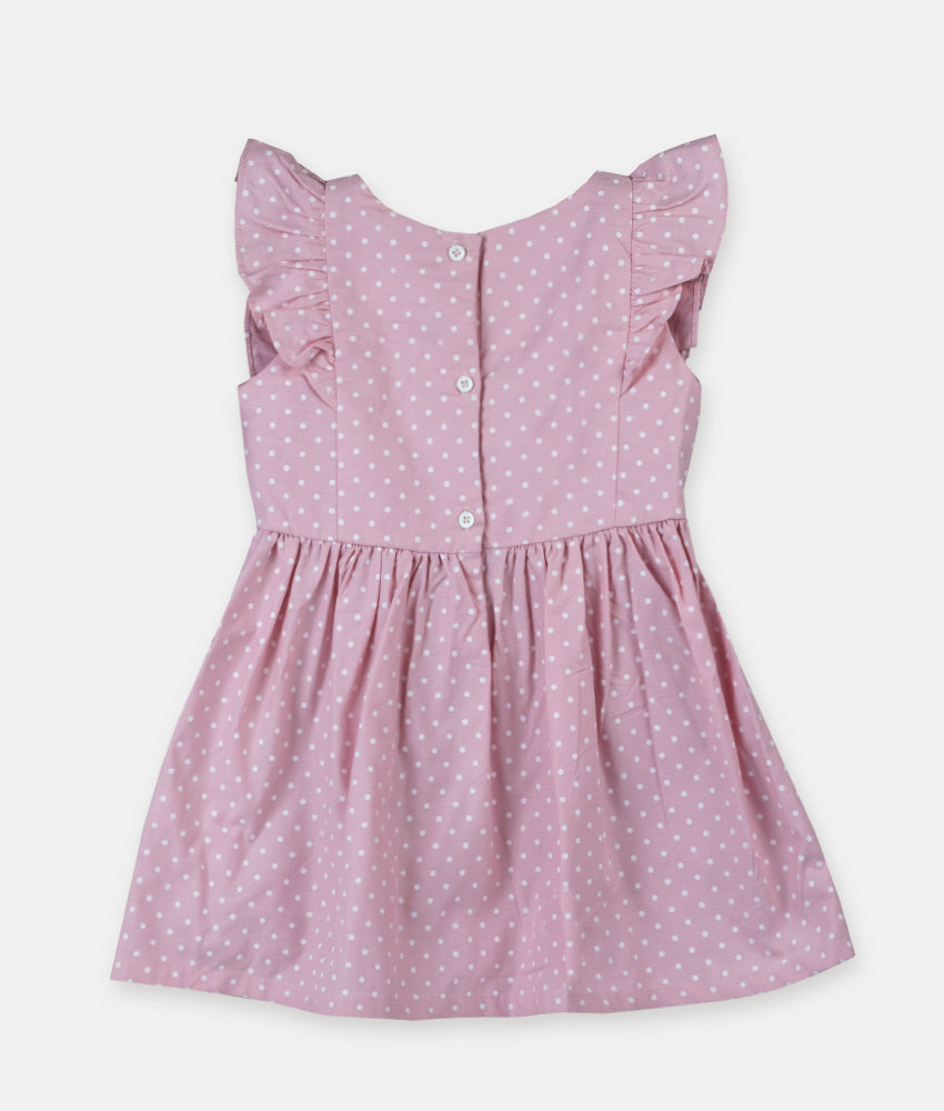Elegant Smockers LK | Pearl Pink Dotted Flutter Sleeved Girls Dress | Sri Lanka 