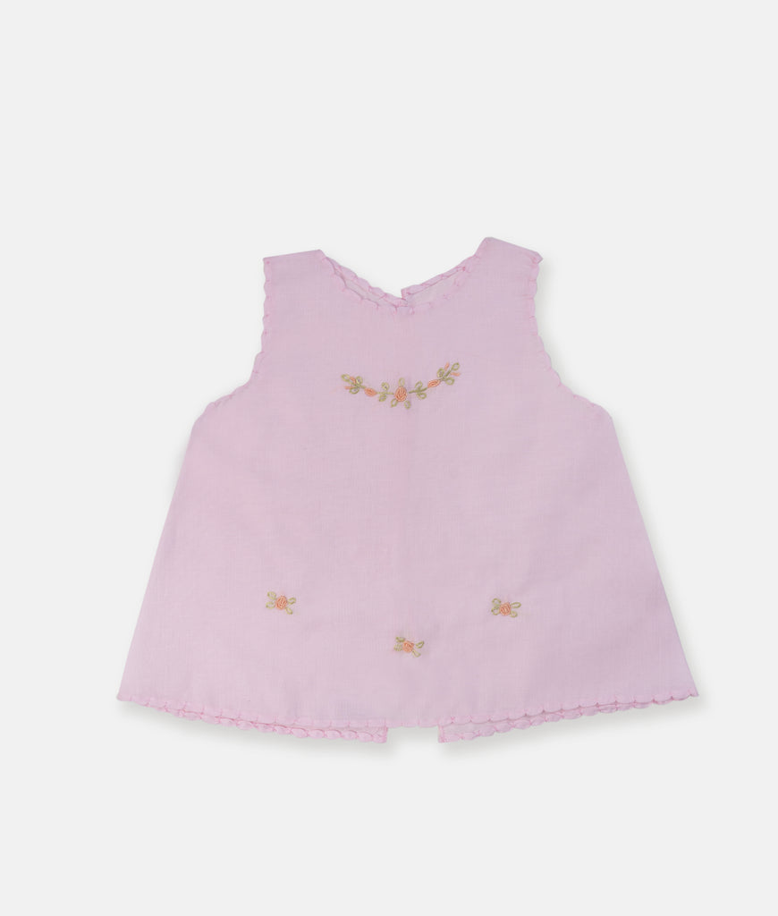 Elegant Smockers LK | Pink Baby Shirt - Peach Single Flower | Sri Lanka 