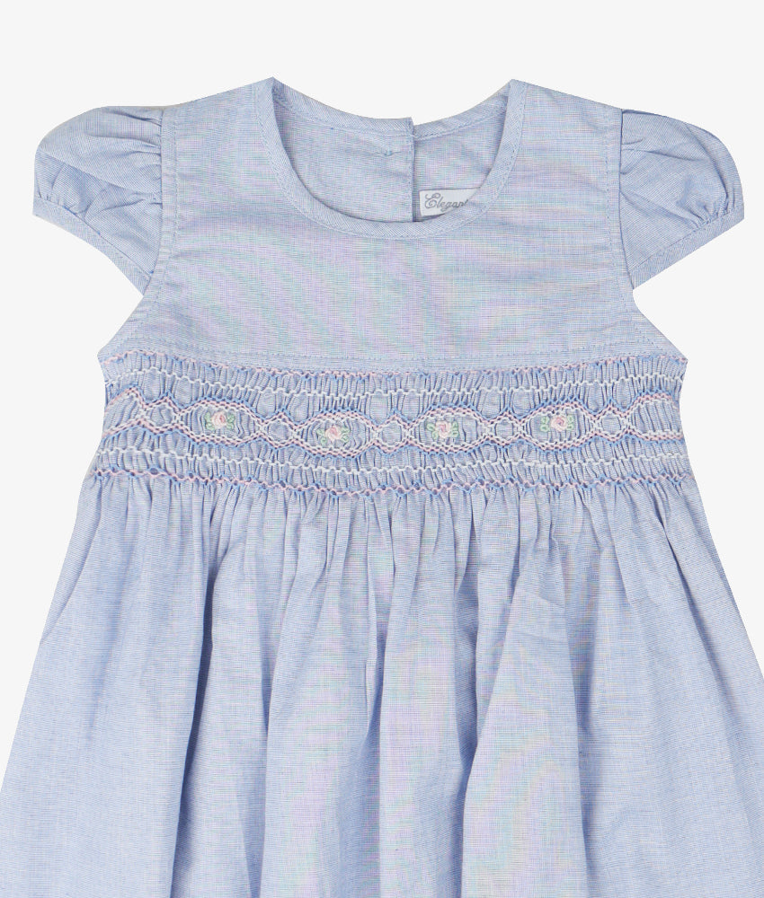 Elegant Smockers LK | Pink & Blue Smocked Girls Dress (9-12 Months) | Sri Lanka 