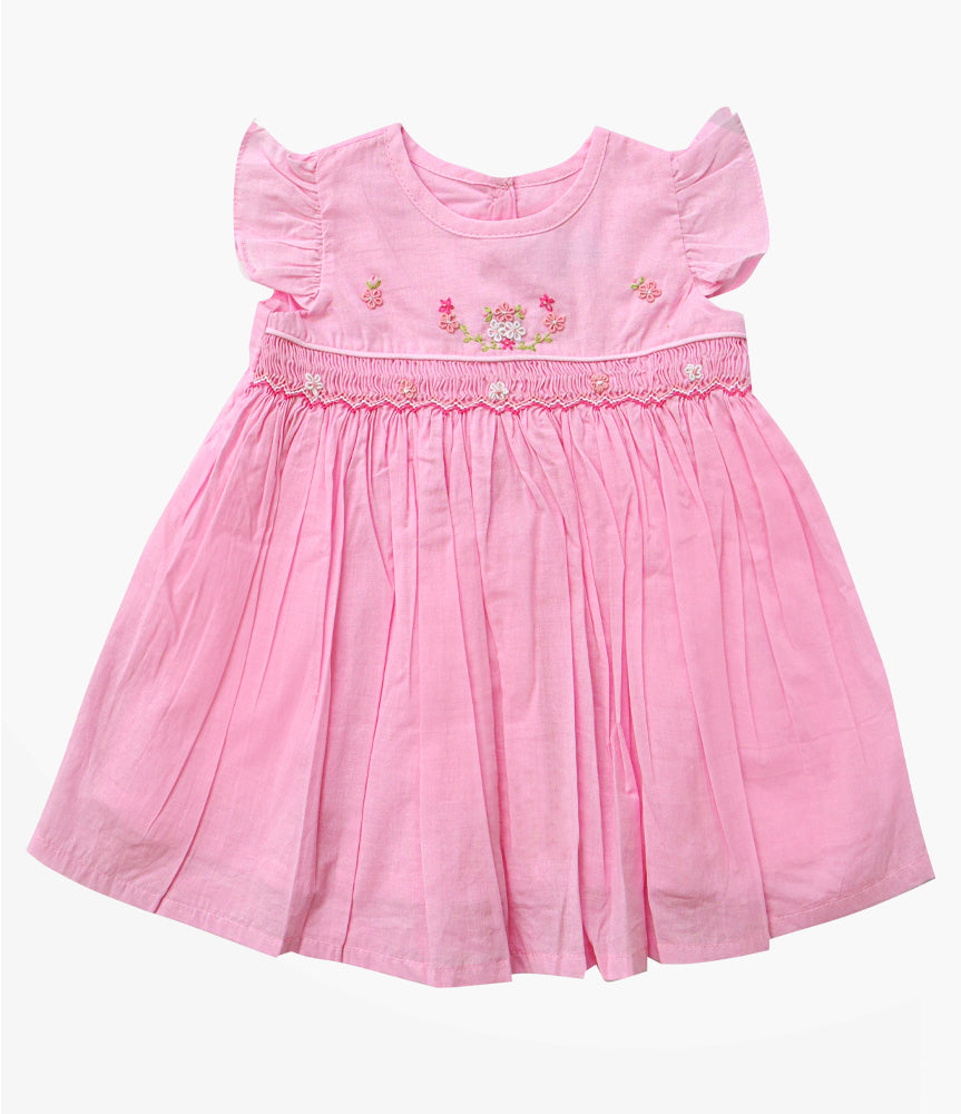 Elegant Smockers LK | Pink Flutter Sleeved Smocked Dress | Sri Lanka 