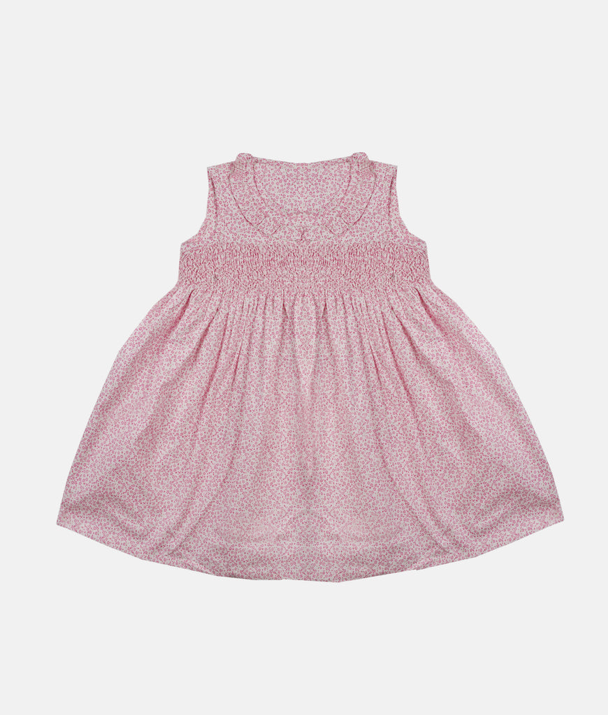 Elegant Smockers LK | Pink Mini Floral Collared Smocked Girls Dress | Sri Lanka 