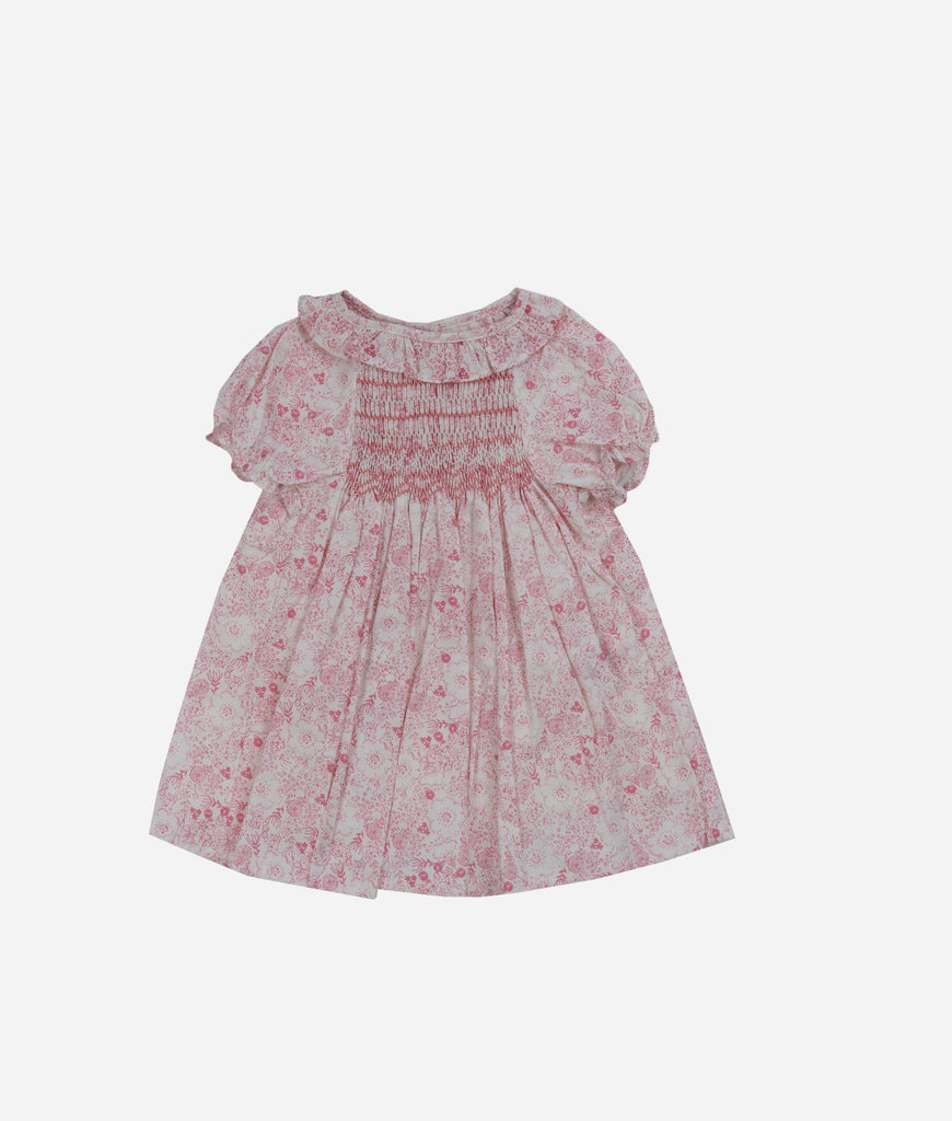 Elegant Smockers LK | Pink Print Smocked Baby Bishop Dress | Sri Lanka 