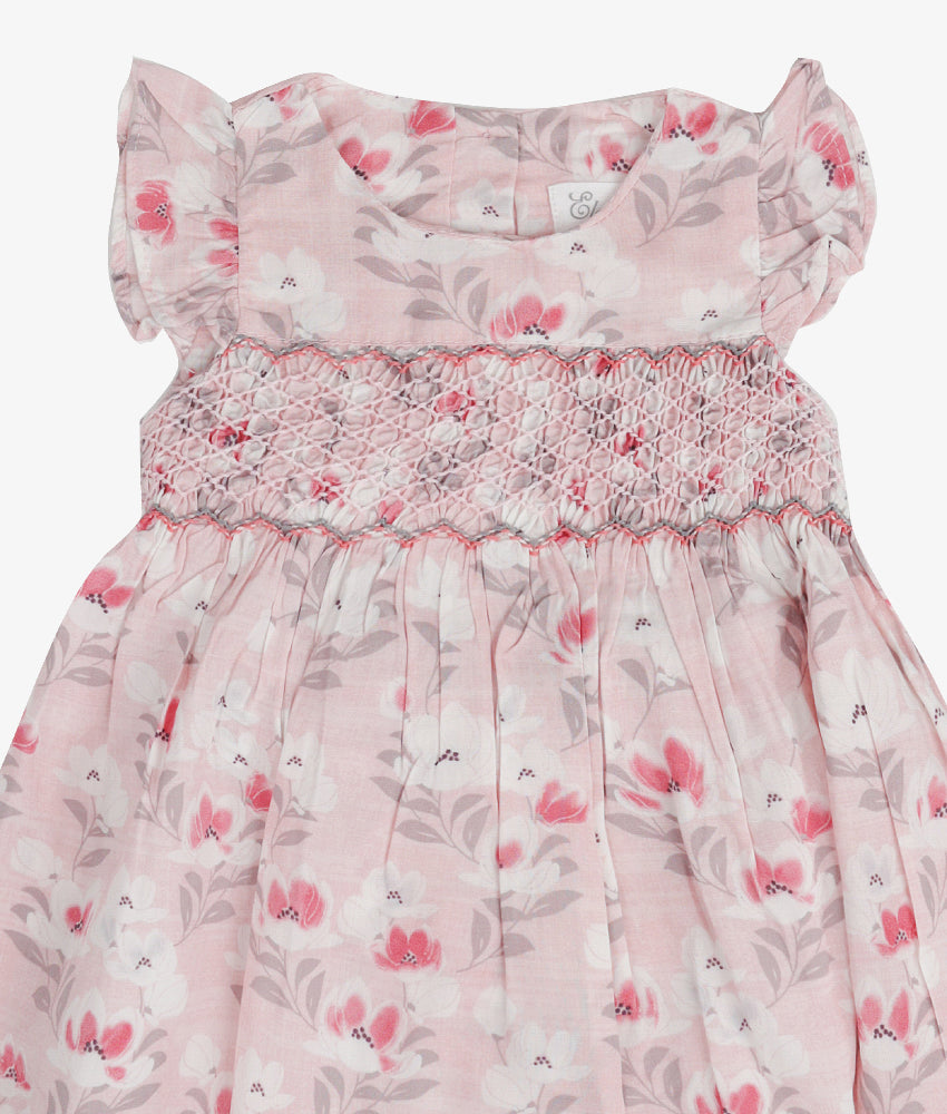 Elegant Smockers LK | Pink White Floral Smocked Baby Dress | Sri Lanka 