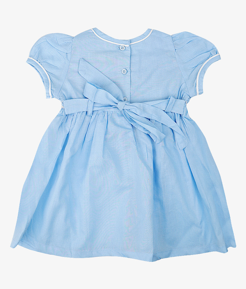 Elegant Smockers LK | Plain Blue Puffed Sleeved Smocked Baby Dress | Sri Lanka 