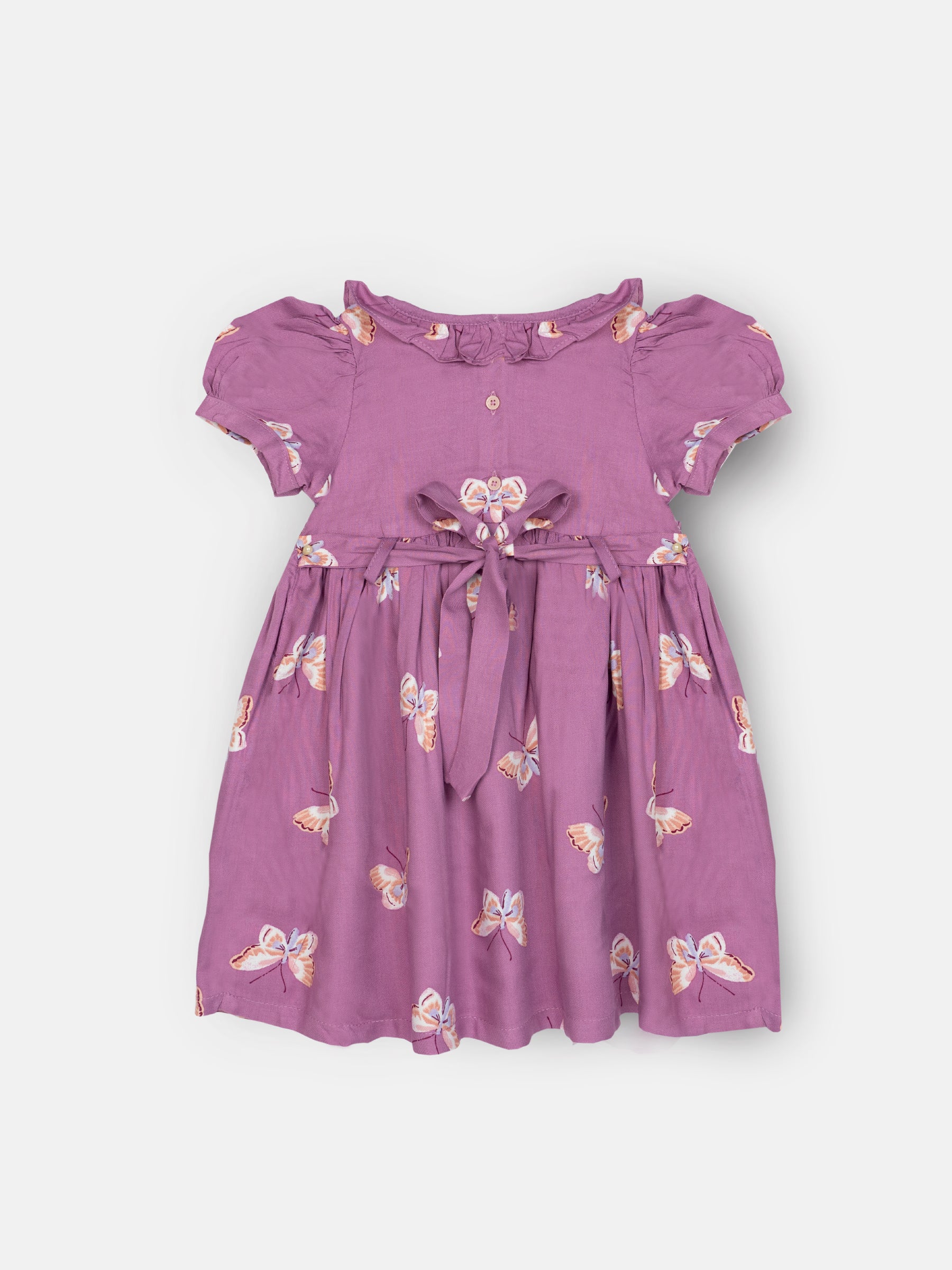 Elegant Smockers LK | Purple Butterfly Print Smocked Girls Dress | Sri Lanka 