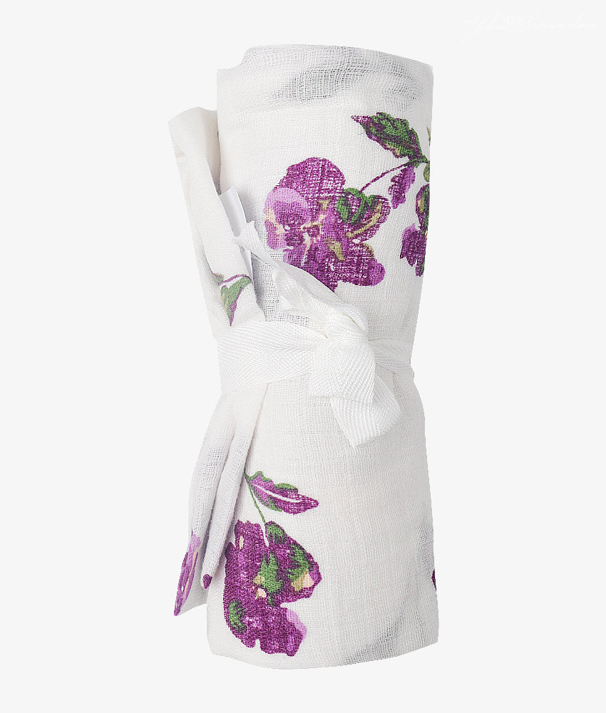 Elegant Smockers LK | Purple Floral Print Baby Muslin Wrap | Sri Lanka 