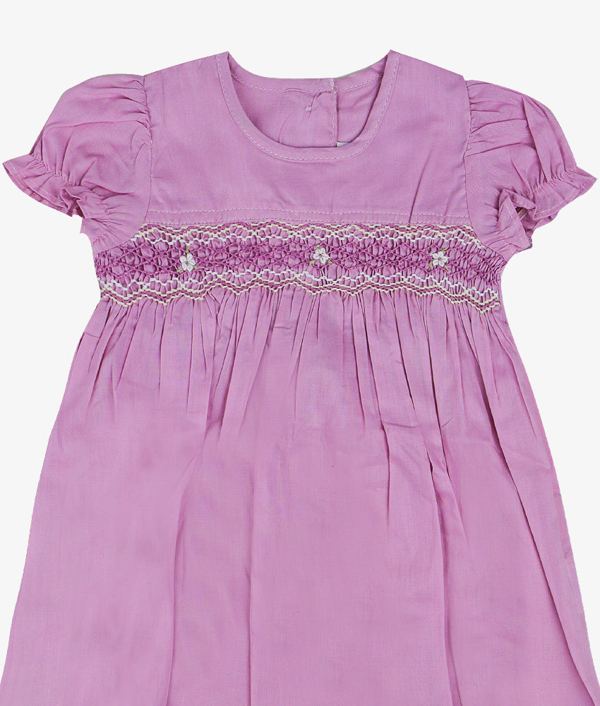 Elegant Smockers LK | Purple Puffed Sleeved Smocked Baby Dress | Sri Lanka 