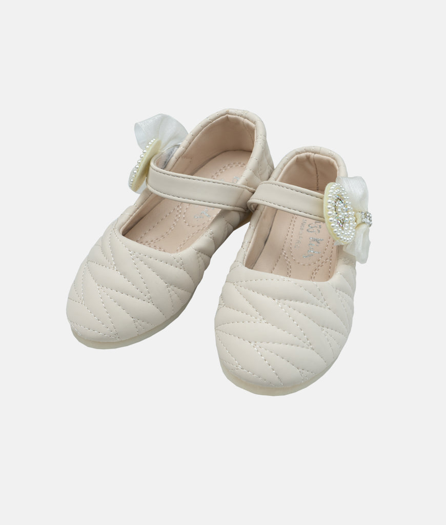 Elegant Smockers LK | Quilted Round Toe Baby Ballerina Shoes - Ivory | Sri Lanka 