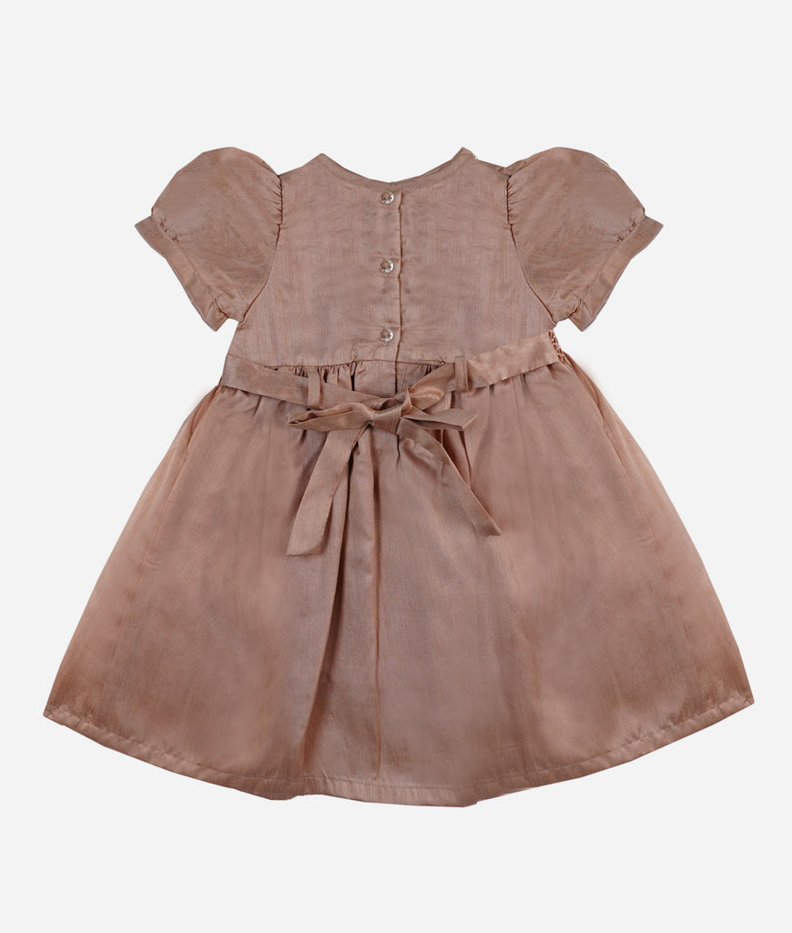 Elegant Smockers LK | Raw Silk Metallic Rose Smocked Baby Dress | Sri Lanka 