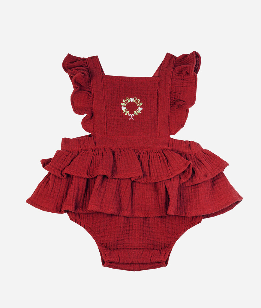 Elegant Smockers LK | Red Baby Prairie Ruffle Romper | Sri Lanka 