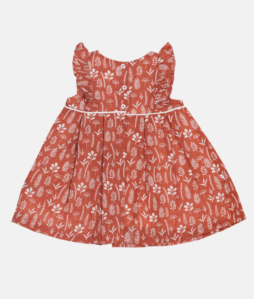 Elegant Smockers LK | Red Clay Flutter Sleeved Baby Dress | Sri Lanka 