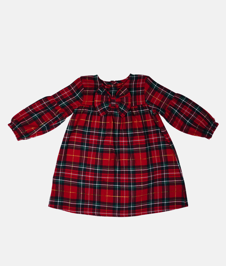 Elegant Smockers LK | Red Plaid Girls Long Sleeve Dress - Bow | Sri Lanka 