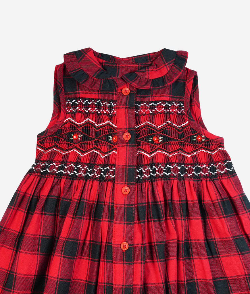 Elegant Smockers LK | Red Plaid Sleeveless Smocked Girls Dress | Sri Lanka 