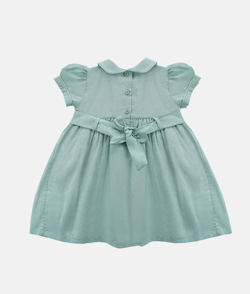 Elegant Smockers LK | Sage Green Puffed Sleeved Smocked Girls Dress | Sri Lanka 