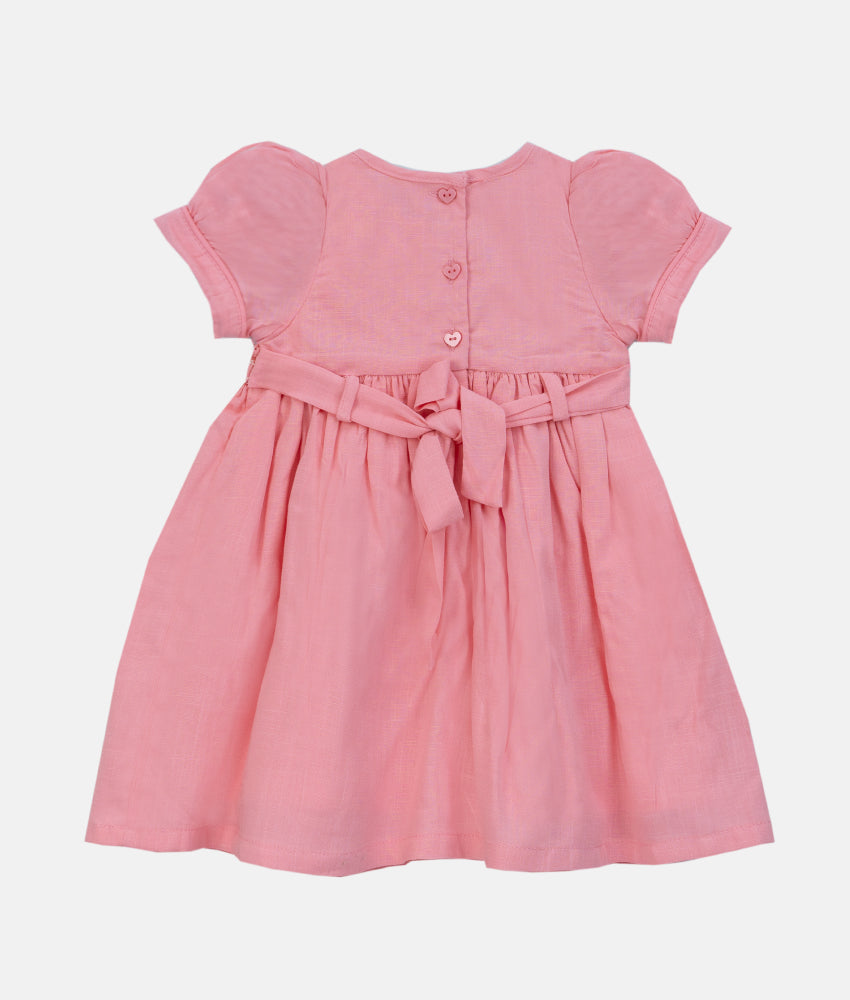 Elegant Smockers LK | Coral Pink Puff Sleeved Smocked Girls Dress | Sri Lanka 