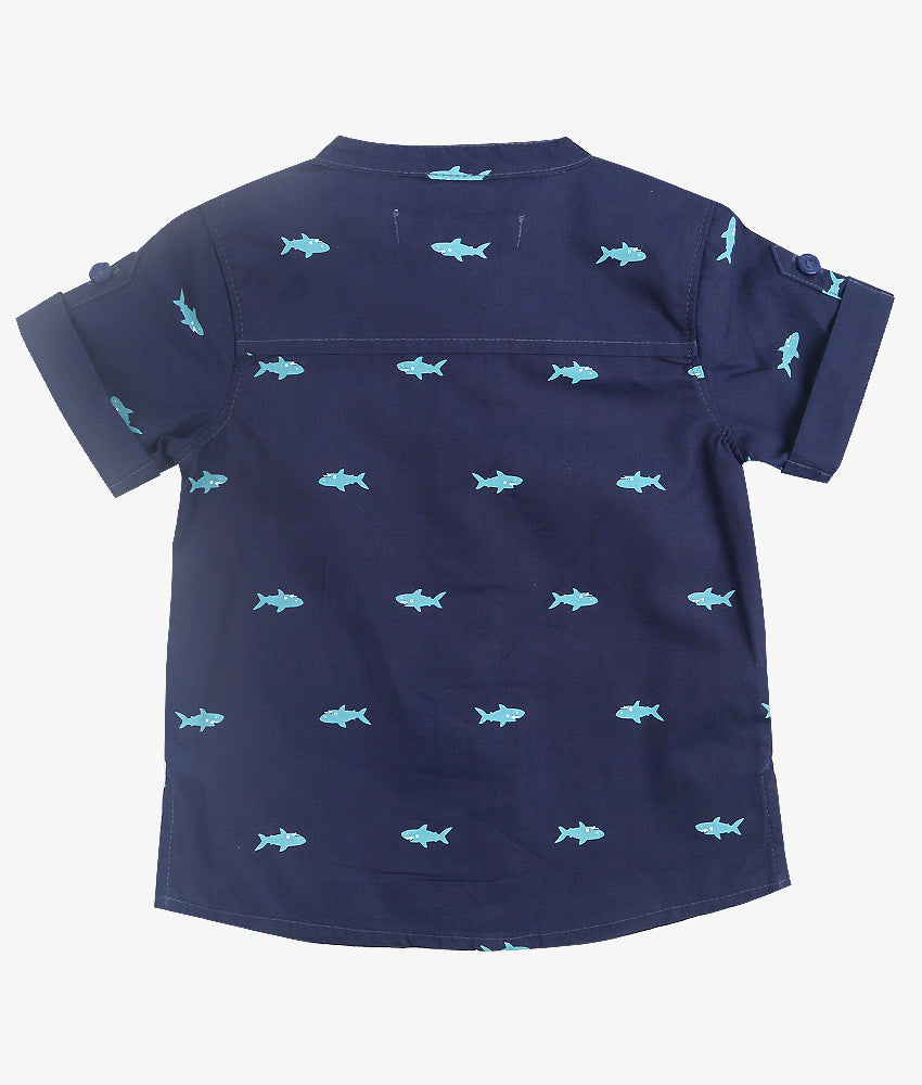 Elegant Smockers LK | Short Sleeve Blue Shark Print Boys Shirt | Sri Lanka 