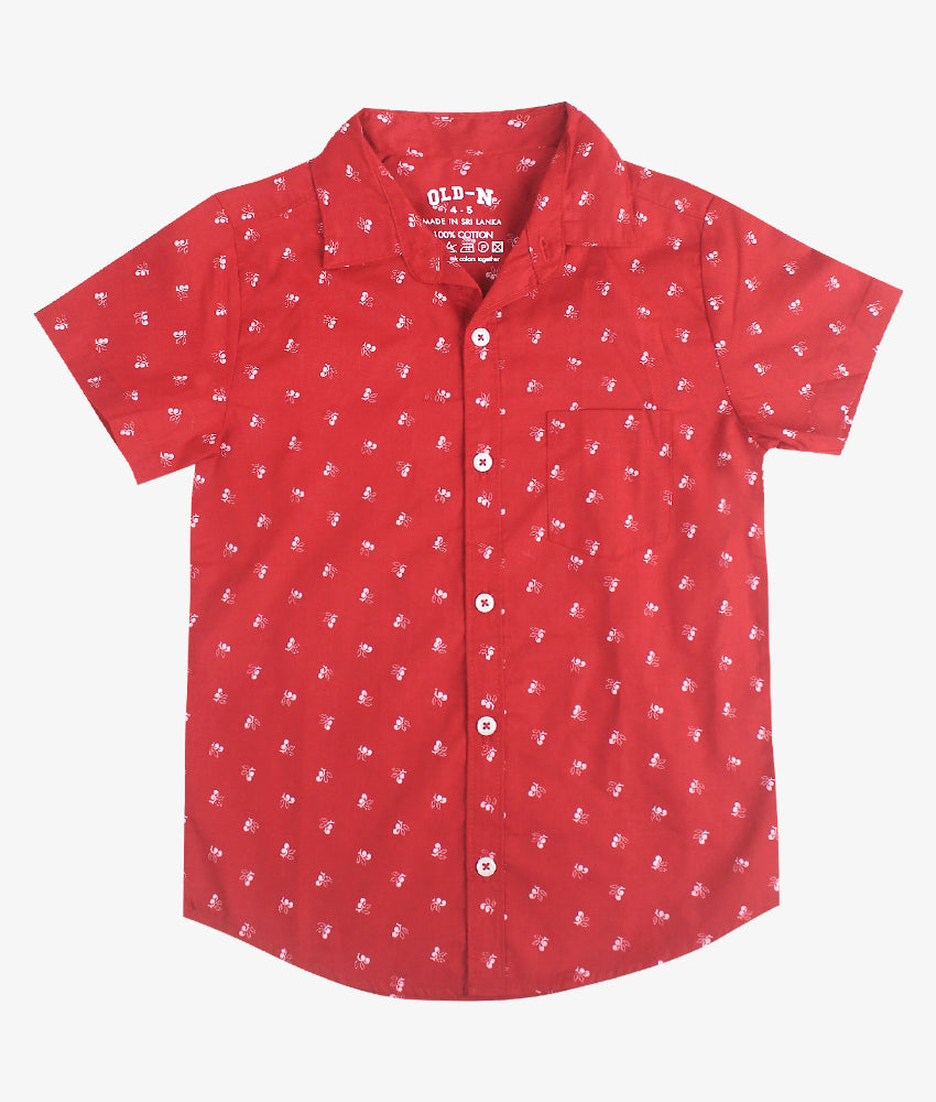 Elegant Smockers LK | Short Sleeve Red Printed Boys Shirt | Sri Lanka 