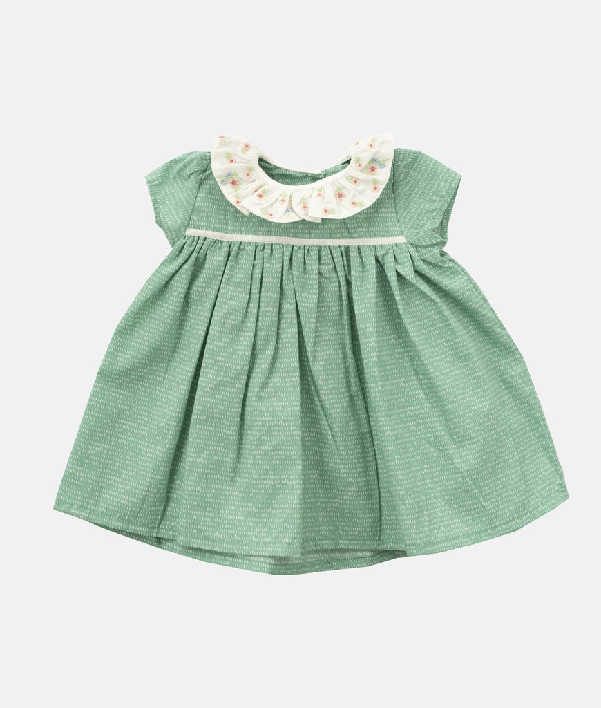 Elegant Smockers LK | Short Sleeved Embroidery Collared Green Baby Dress | Sri Lanka 