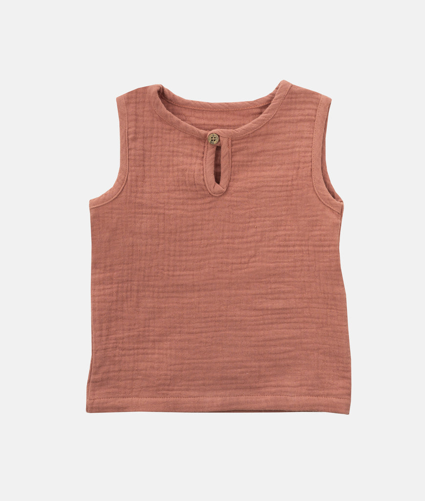 Elegant Smockers LK | Sleeveless Baby Shirt & Short Set - Brick Red | Sri Lanka 