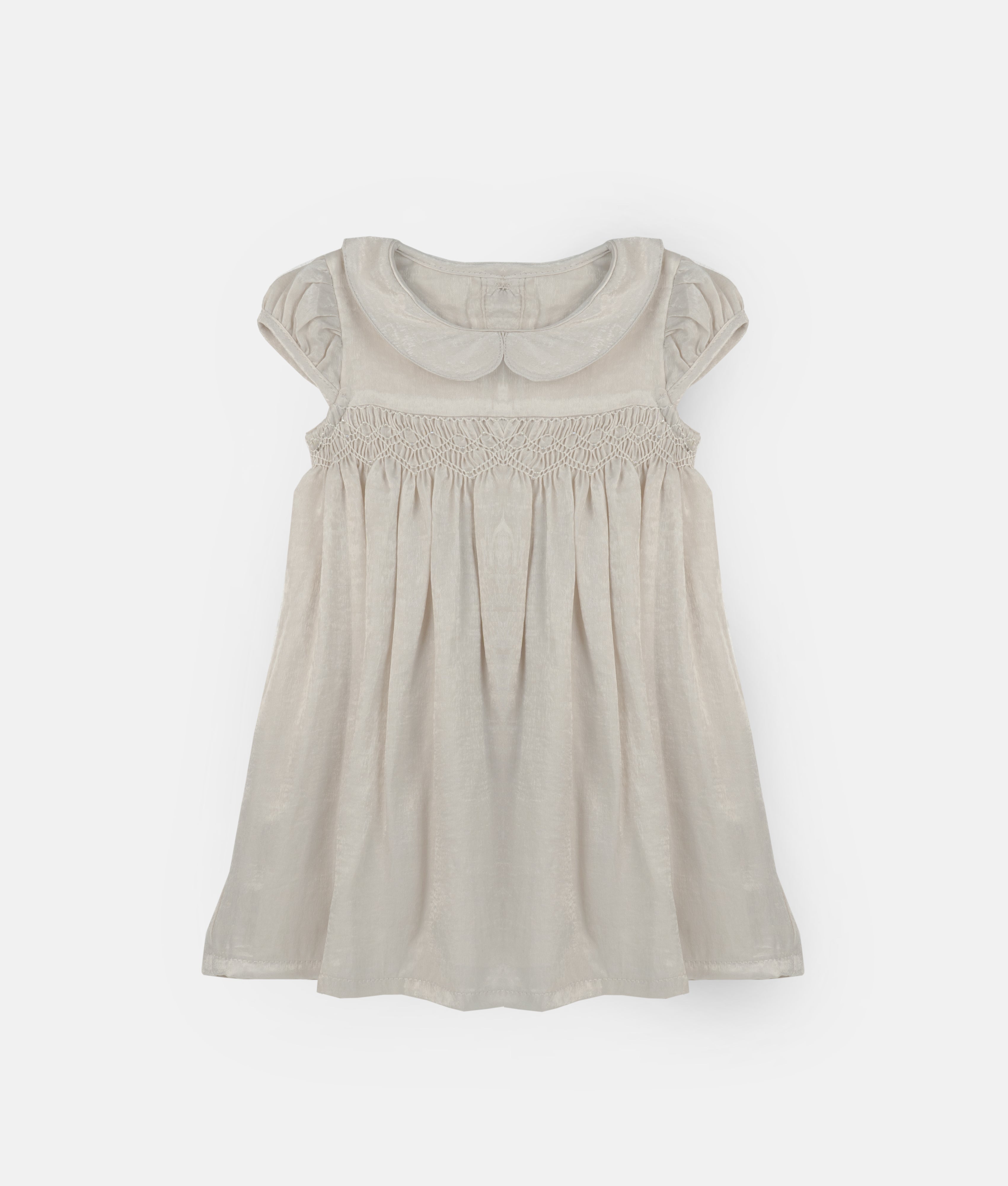 Elegant Smockers LK | Pale Gray Satin Smocked Party Dress | Sri Lanka 