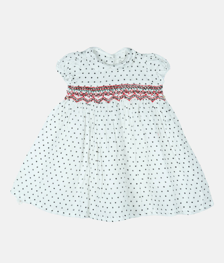 Elegant Smockers LK | Star Print Christmas Smocked Girls Dress | Sri Lanka 