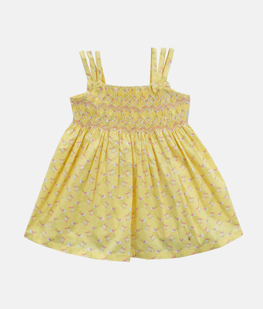 Elegant Smockers LK | Sunny Yellow Print Strapped Smocked Baby Dress | Sri Lanka 