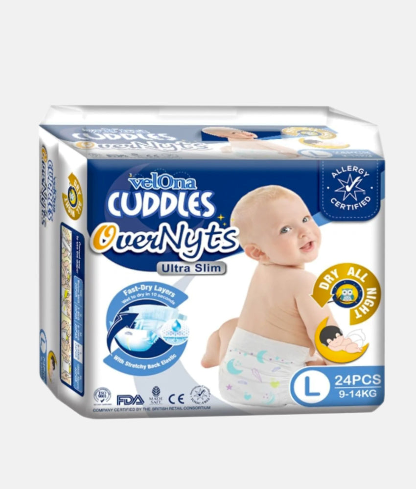 Elegant Smockers LK | Velona Cuddles OverNyts Baby Diapers - Large -24Pcs | Sri Lanka 