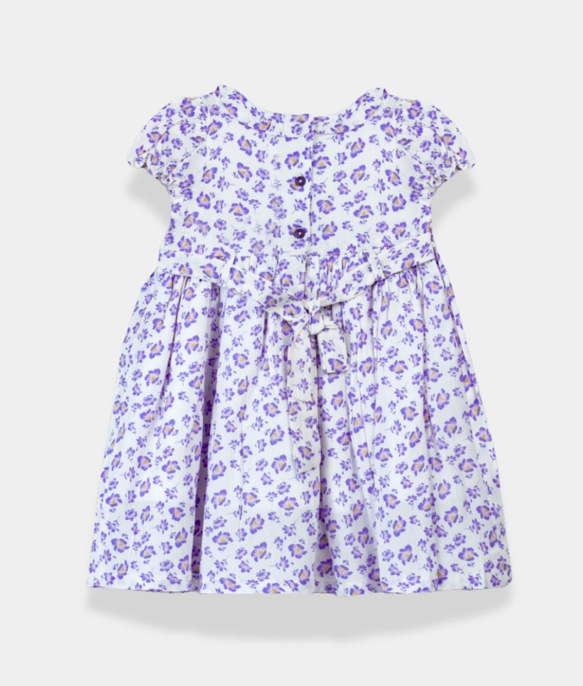 Elegant Smockers LK | Violet Baby Collared Puffed Sleeved Smocked Dress | Sri Lanka 