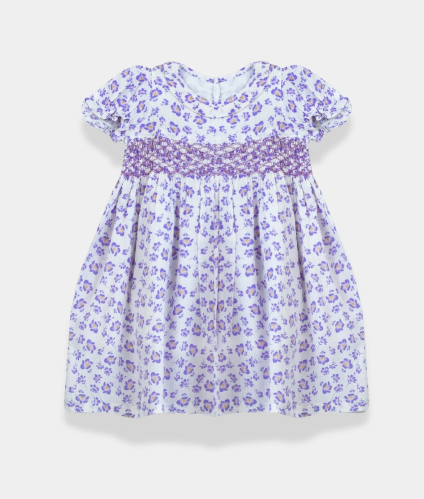 Elegant Smockers LK | Violet Baby Collared Puffed Sleeved Smocked Dress | Sri Lanka 