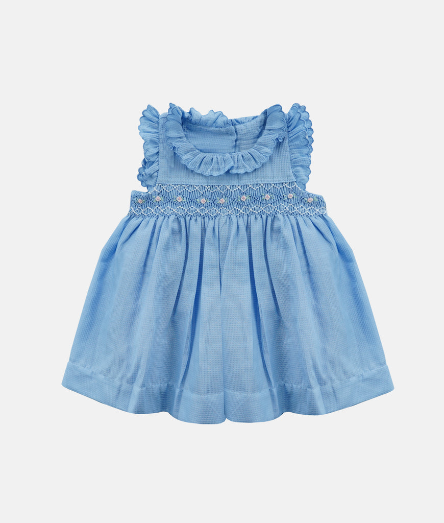 Elegant Smockers LK | Waffle Blue Flower Smocked Girls Dress | Sri Lanka 