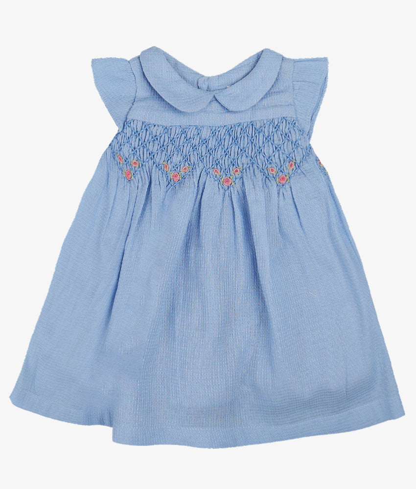 Elegant Smockers LK | Waffle Blue Smocked Baby Dress | Sri Lanka 