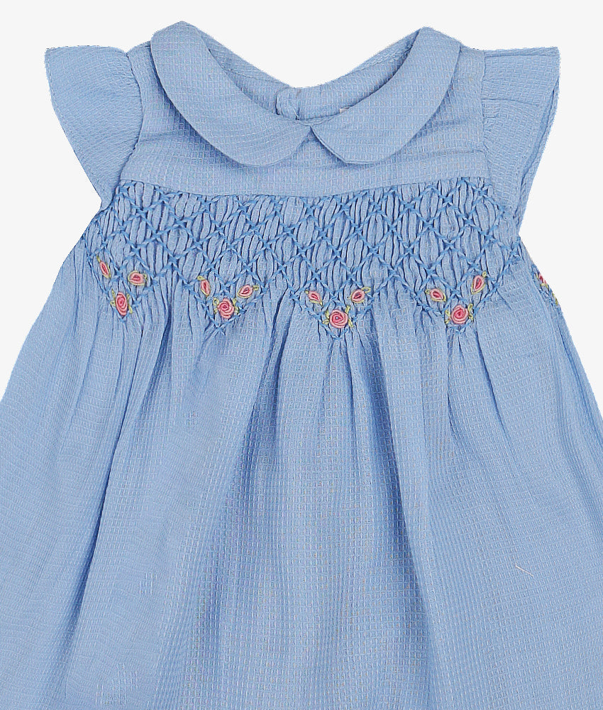 Elegant Smockers LK | Waffle Blue Smocked Baby Dress | Sri Lanka 