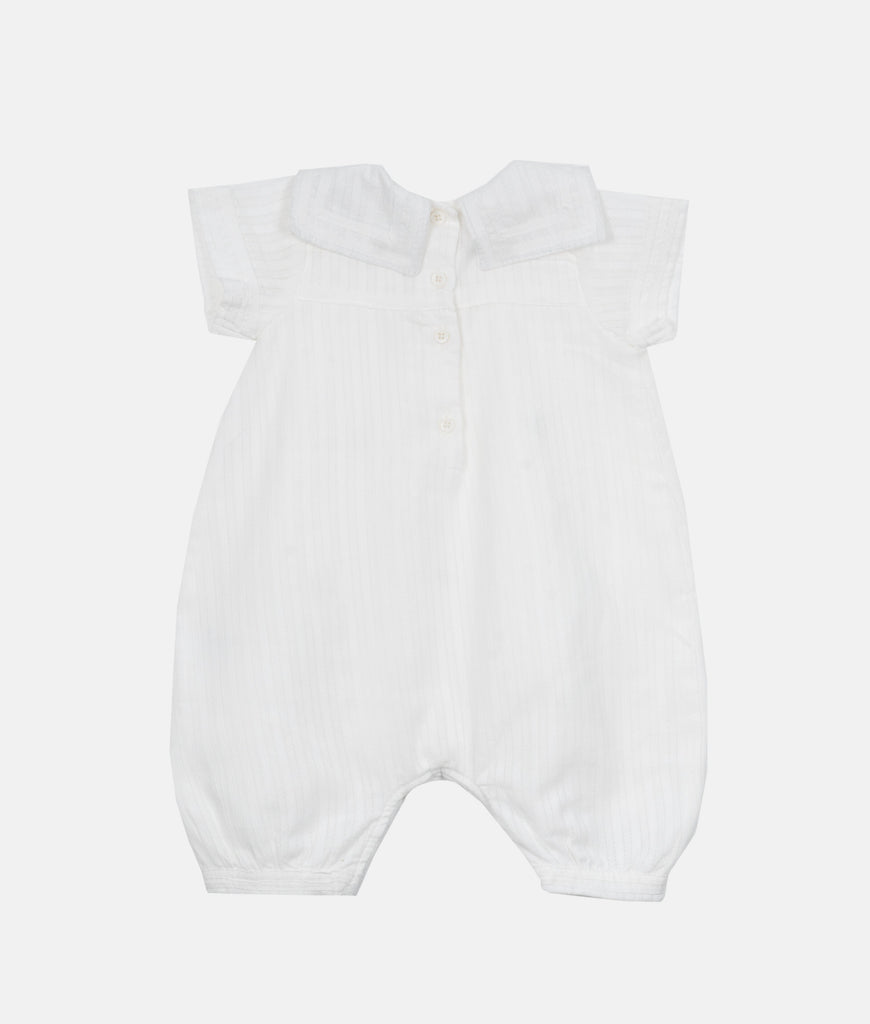 Elegant Smockers LK | White Blue Flower Embroidery Baby Romper | Sri Lanka 