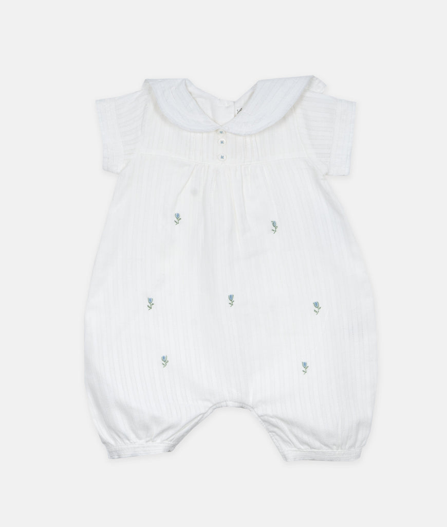 Elegant Smockers LK | White Blue Flower Embroidery Baby Romper | Sri Lanka 