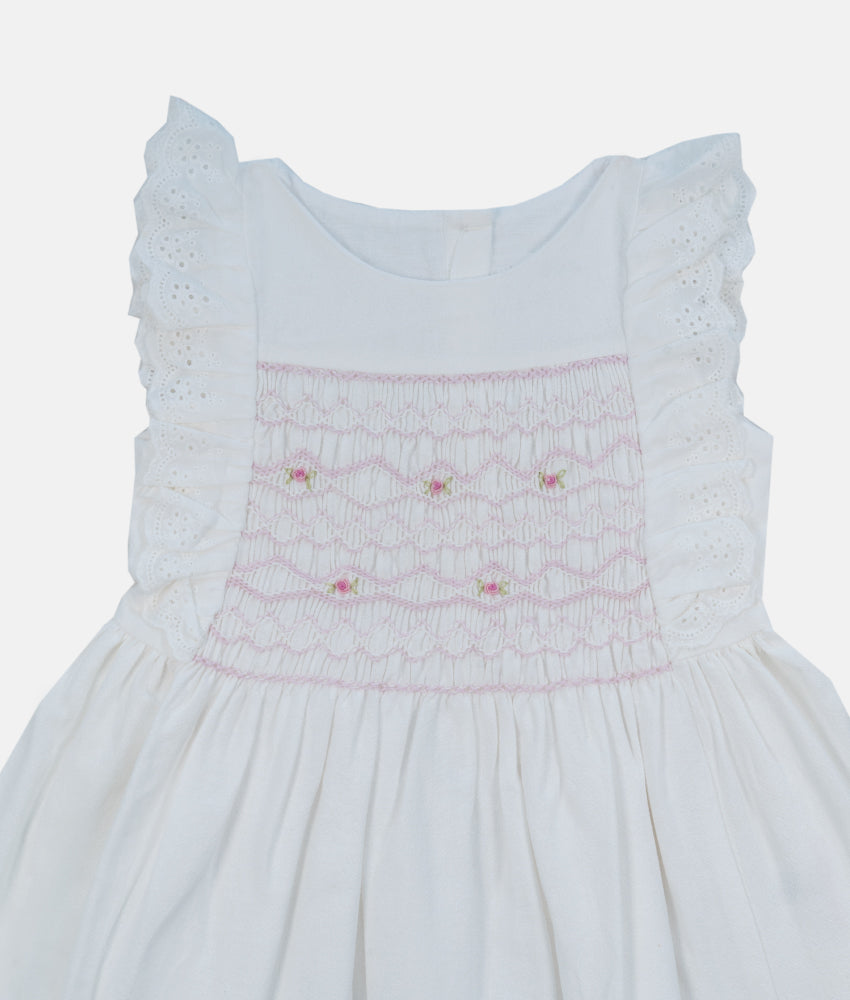 Elegant Smockers LK | White Butterfly Smocked Girls Dress | Sri Lanka 