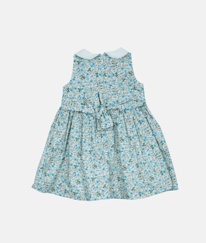 Elegant Smockers LK | White Collared Blue Floral Smocked Girls Dress | Sri Lanka 