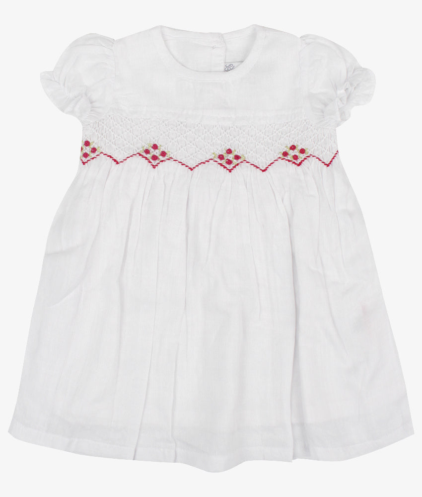 Elegant Smockers LK | White Puffed Sleeved Red Smocked Dress | Sri Lanka 