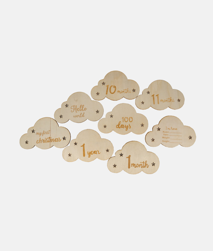 Elegant Smockers LK | Wooden Baby Cloud Month Milestone Plaques Set | Sri Lanka 