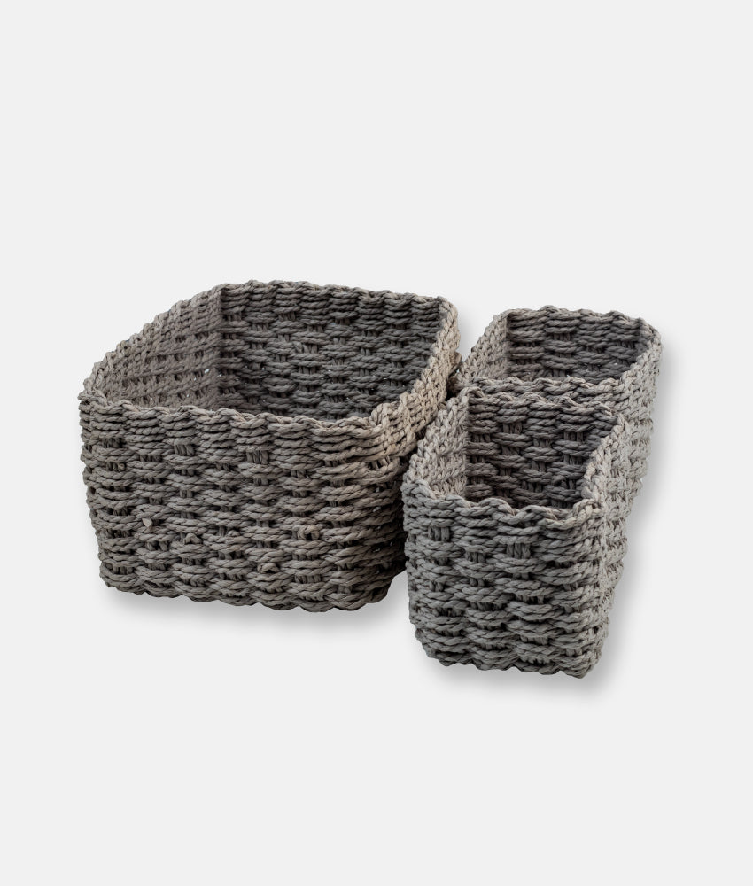 Elegant Smockers LK | Woven Storage Basket - 3Pcs - Grey | Sri Lanka 