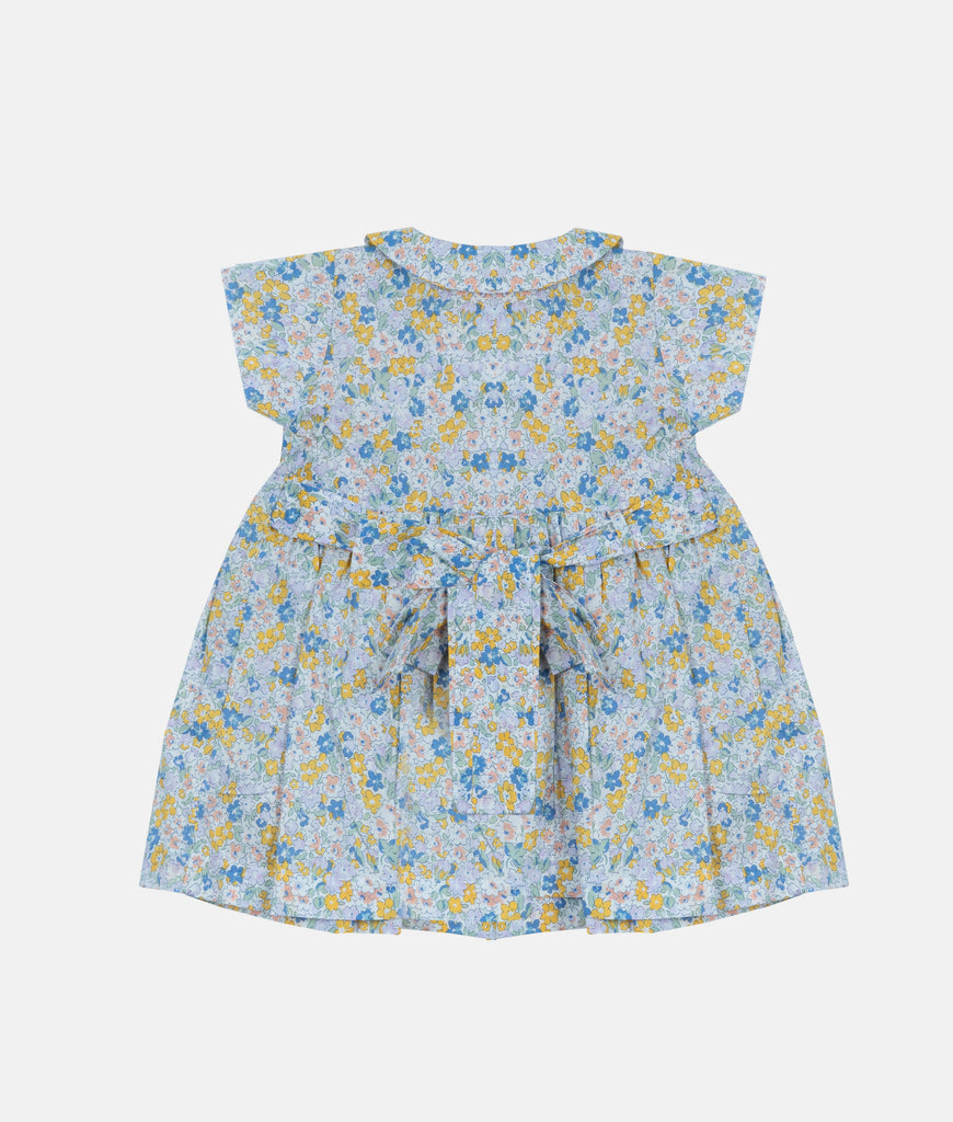 Elegant Smockers LK | Yellow & Blue Floral Smocked Baby Dress | Sri Lanka 