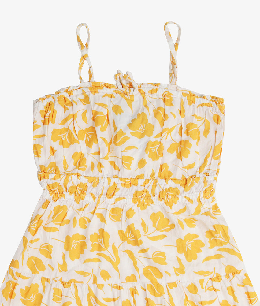 Elegant Smockers LK | Yellow Floral Girls Strapped Dress | Sri Lanka 