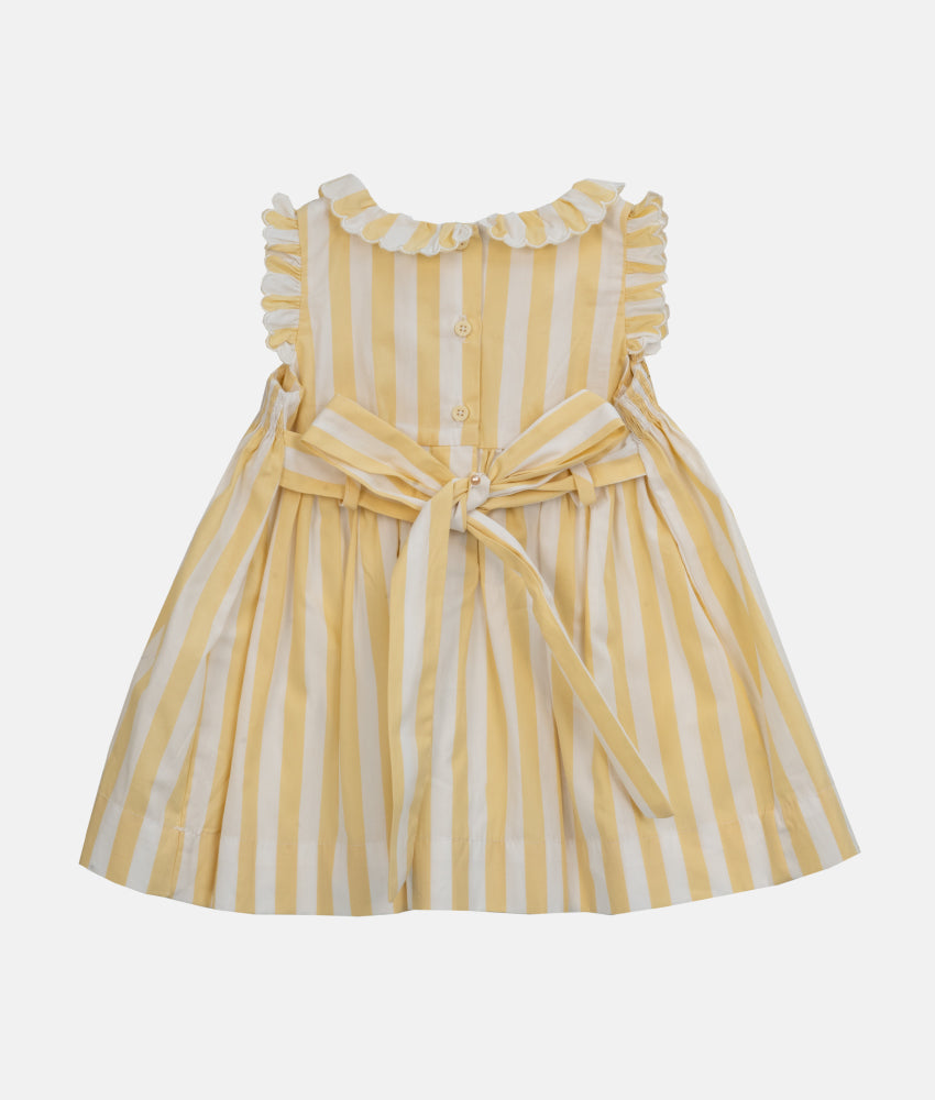 Elegant Smockers LK | Yellow & White Scallop Collared Smocked Girls Dress | Sri Lanka 