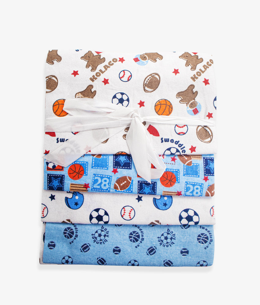 Elegant Smockers LK | Baby Receiving Blankets 04pc - Blue Sports print | Sri Lanka 