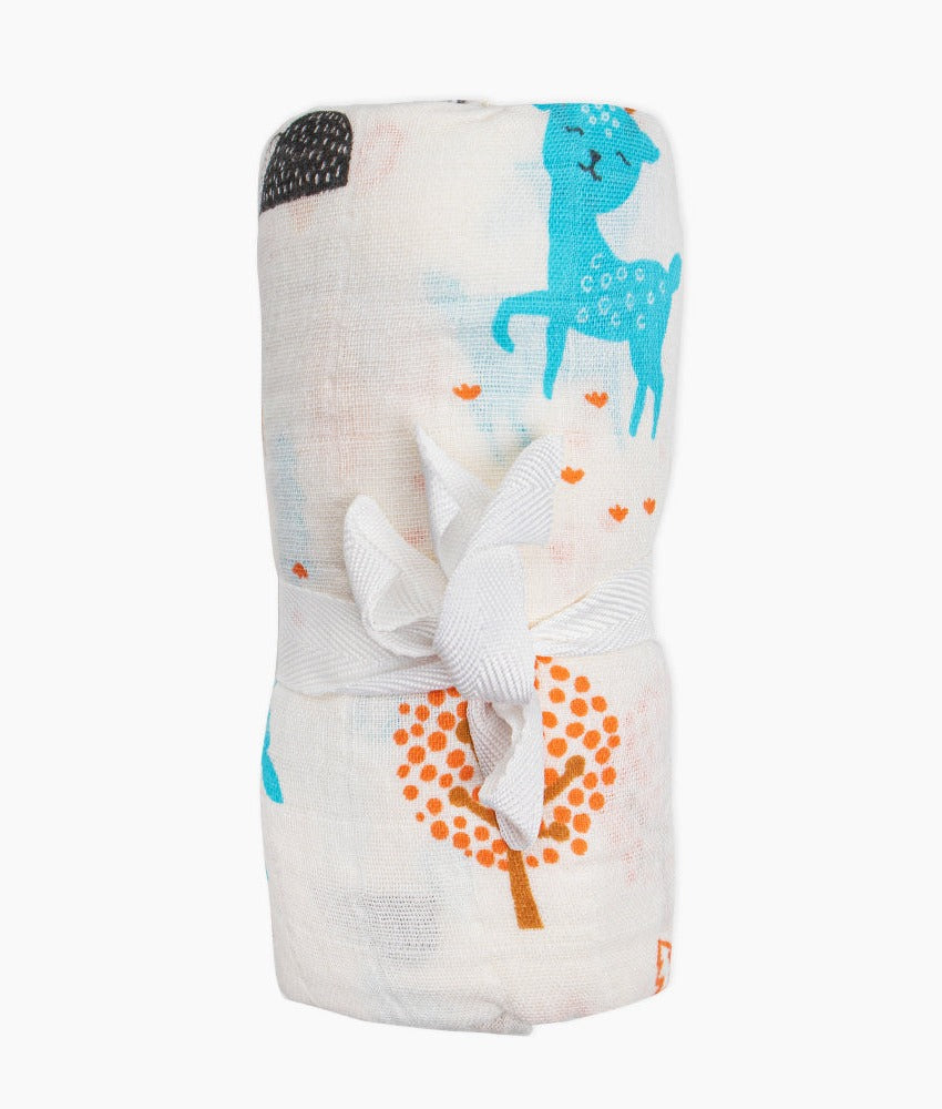 Elegant Smockers LK | Blue Deer Print Baby Muslin Wrap | Sri Lanka 