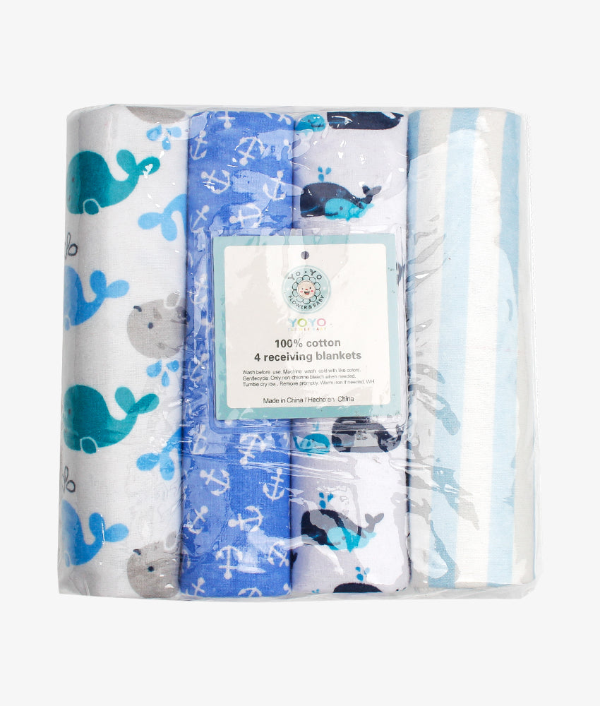 Elegant Smockers LK | Baby Receiving Blankets 04pcs- Blue whale | Sri Lanka 